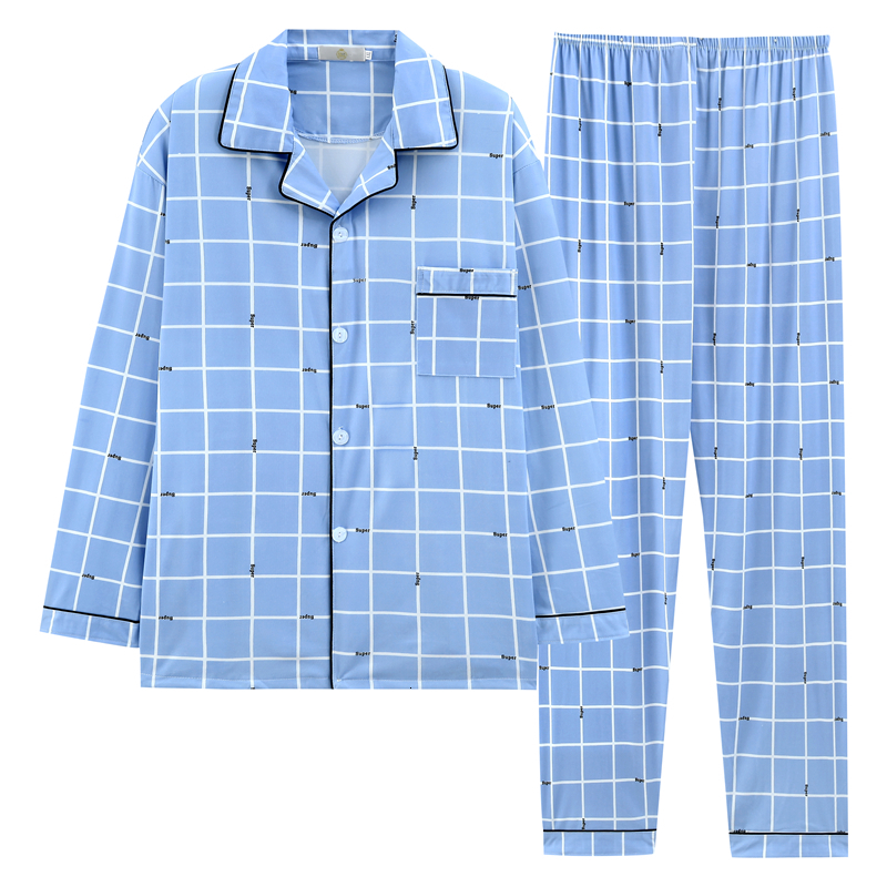 Men's Sleepwear spring and autumn pajamas men's cotton long-sleeved cardigan loose large size thin section youth home service suit set 23031