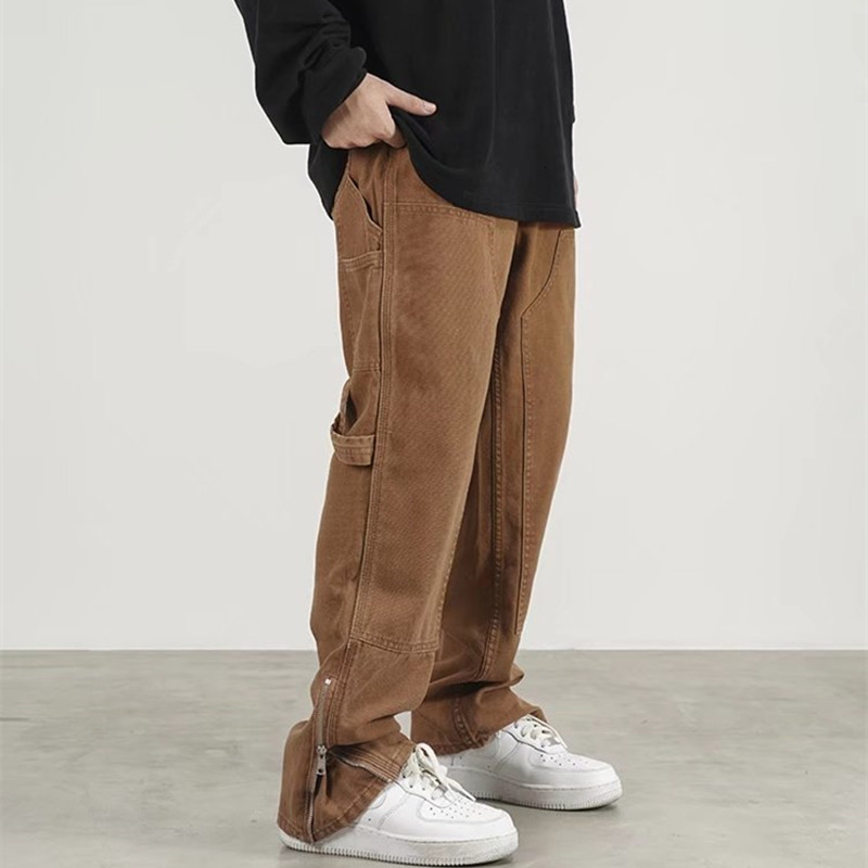 Men's Pants Fashion Ankle Zipper Brown Baggy Men Cargo Wide Pants Hip Hop Straight Loose Women Casual Long Trousers Pantalon Homme 230311