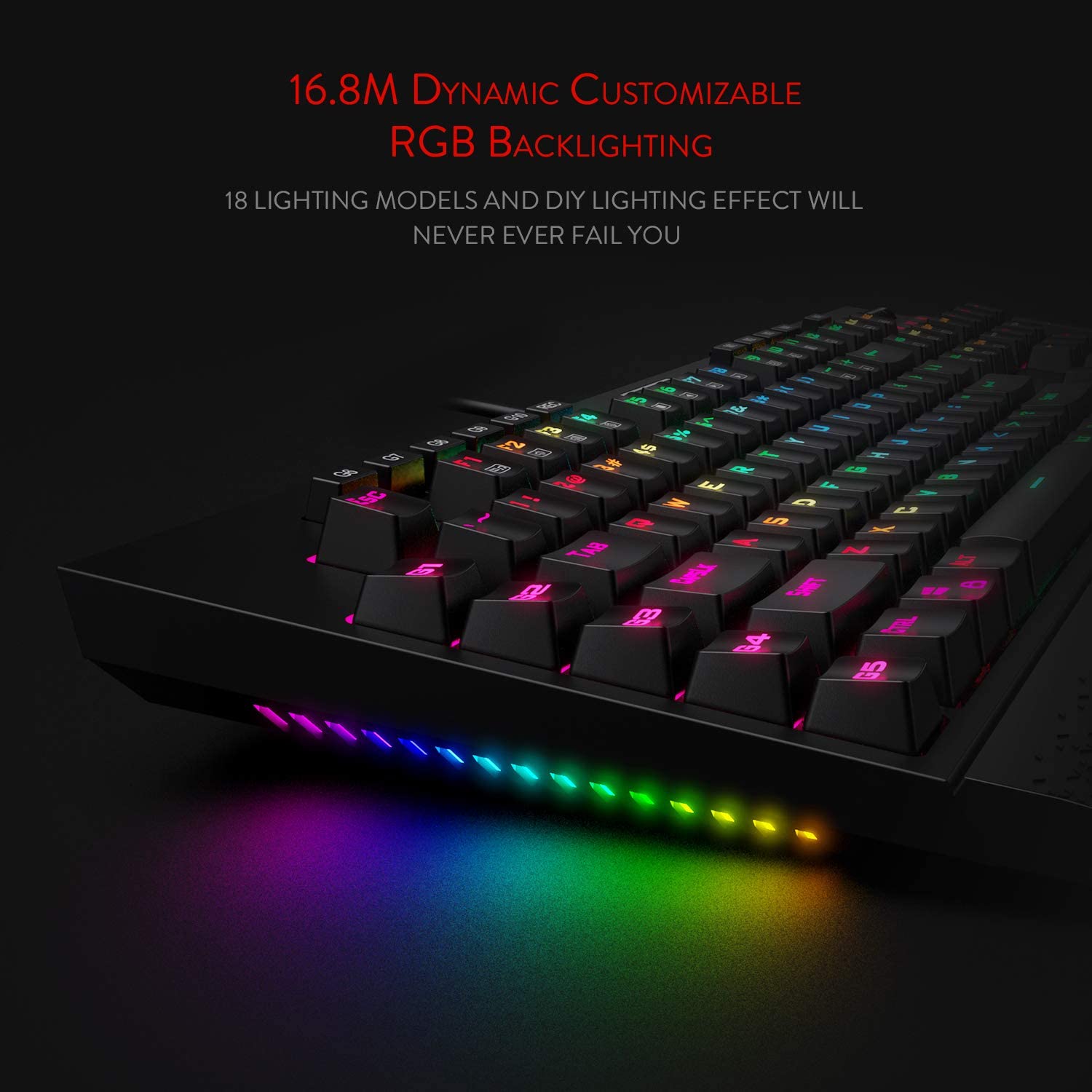 K586 RGB Mechanical Gaming Keyboard 10 Extra On-Board Macro Keys Dedicated Media Control Blue Switches For PC Gamer