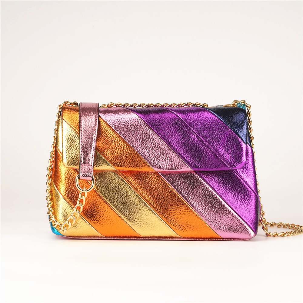 Rainbow Design Women Messenger Party Purse Jointing Metallic Colorful PU Stitching Women Shoulder Handbags, Black
Rainbow Design Women Messenger Party Purse Jointing Metallic Colorful PU Stitching Women Shoulder Handbags, Black