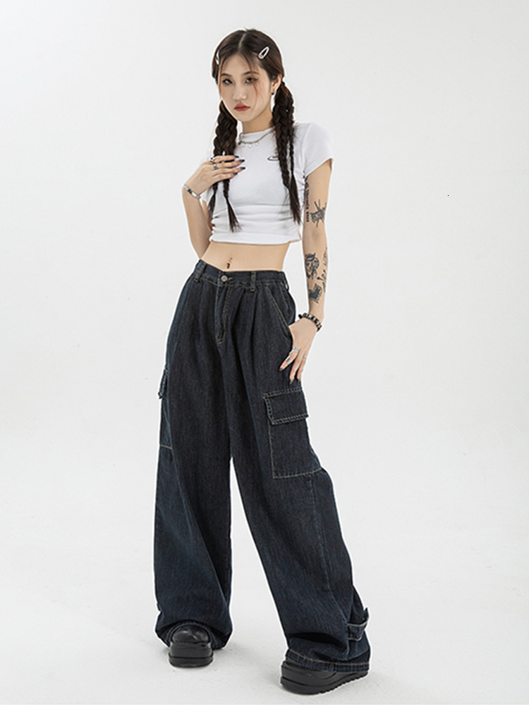 Women's Jeans Harajuku Oversize Cargo Pants Women Japanese Streetwear Loose Wide Leg Trousers for Female Pockets Baggy Jeans Pant 230311