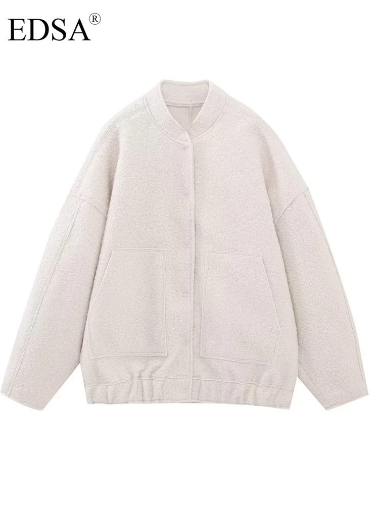 Women's Jackets EDSA Bombers Coat Casual Loose Outwear With Button Long Sleeve Tops Gray Fashion Elegant Pocket Streetwear 230310