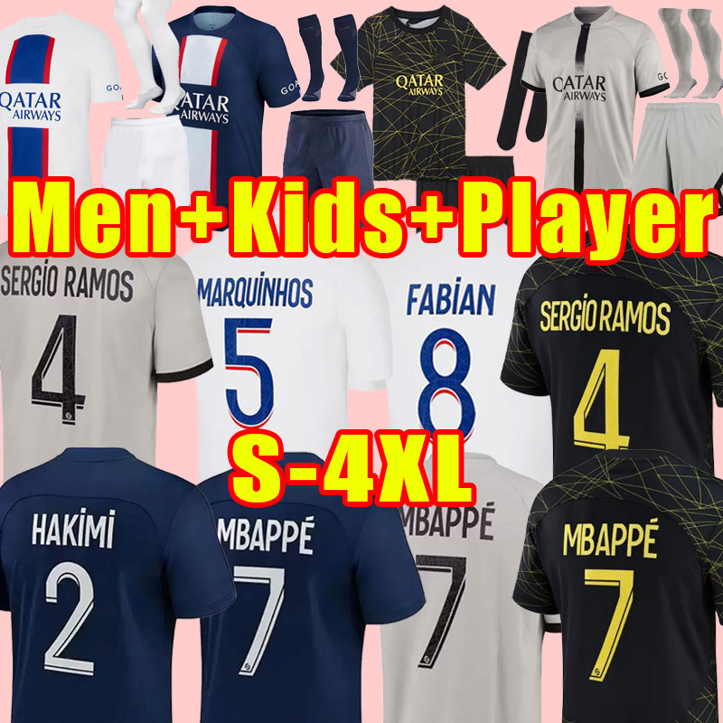 

adults kids 22 23 PSGs MBAPPE soccer jerseys 2022 2023 DI MARIA WIJNALDUM SERGIO RAMOS HAKIMI fourth Maillots football kit ICARDI VERRATTI FANS PLAYER VERSION XXXL, Third