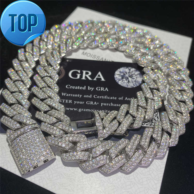 Stock Iced Out Vvs Bracelet Sier Bg Moissanite Dia Cuban k Chain Hip Hop Men Jewelry Necklace