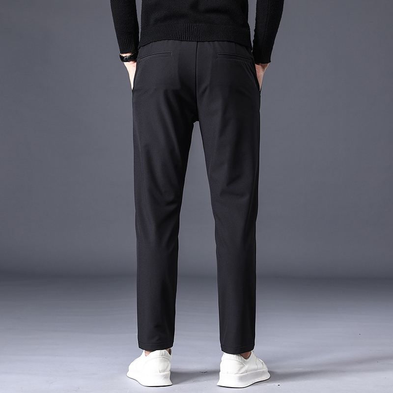Men's Pants Spring Autumn Men's Casual Pants Business Stretch Slim Fit Elastic Waist Jogger Korean Classic Thick Black Gray Trousers Male 23