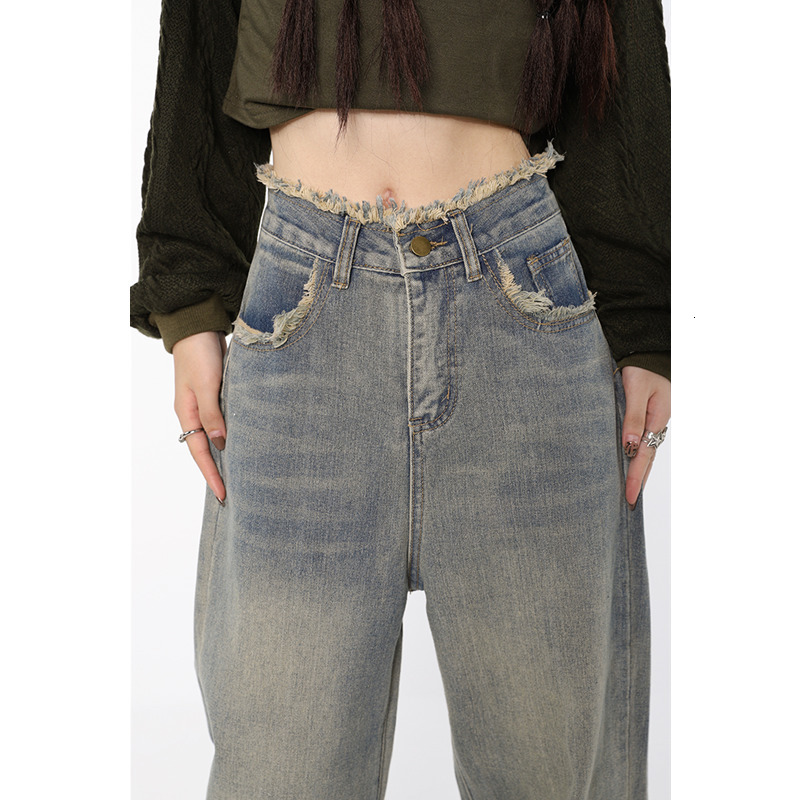 Women's Jeans Vintage Light Blue High Waist Women Jeans American Fashion Streetwear Wide Leg Jean Female Denim Trouser Straight Baggy Pants 23031