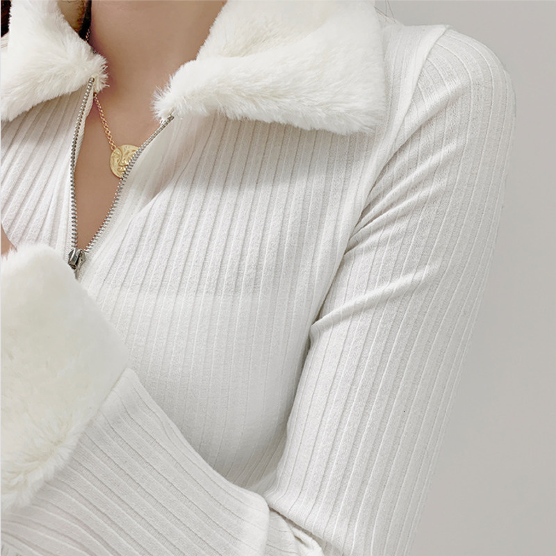 Women's Knits Tees TVVOVVIN Fashion Fur Collar Long Sleeve Slim Knitted Cardigan Solid Color Screw Thread Open Navel Zipper Sweater Khz3 230310