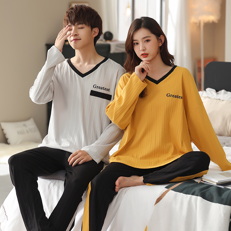 Men's Sleepwear Autumn Men Pajamas Patchwork Long Sleeve Male Pajama Set Men Pure Full Cotton Pajamas For Women Sleepwear Suit Couple Homewear 23