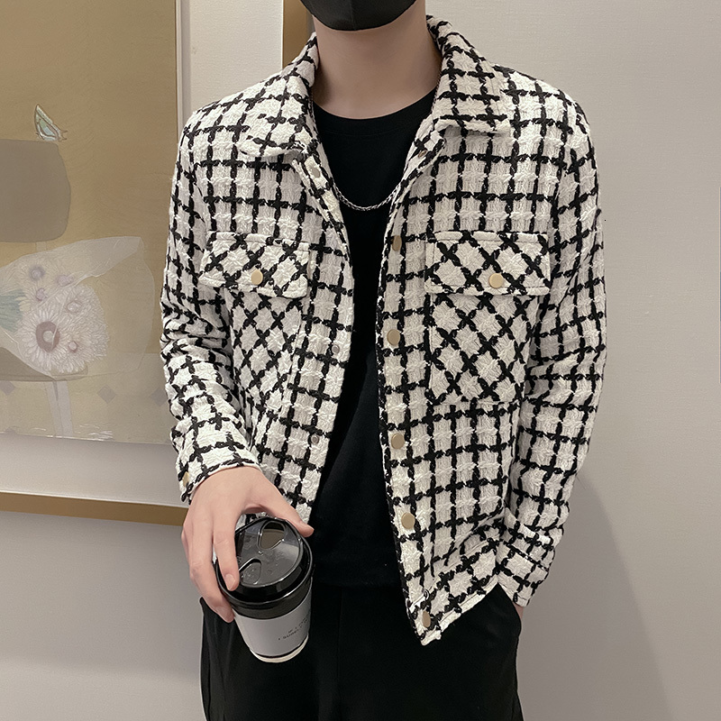 Men's Plaid Haruku Jacket - Casual Cropped Spring Outwear, Korean Style, Plus Size