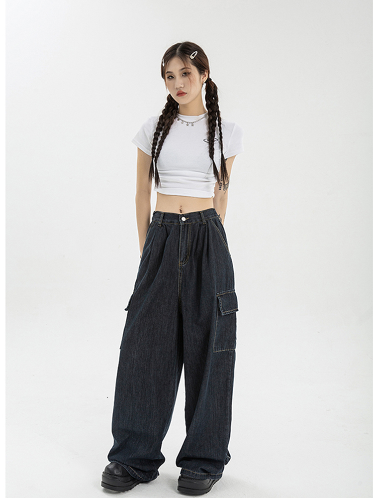 Women's Jeans Harajuku Oversize Cargo Pants Women Japanese Streetwear Loose Wide Leg Trousers for Female Pockets Baggy Jeans Pant 230311