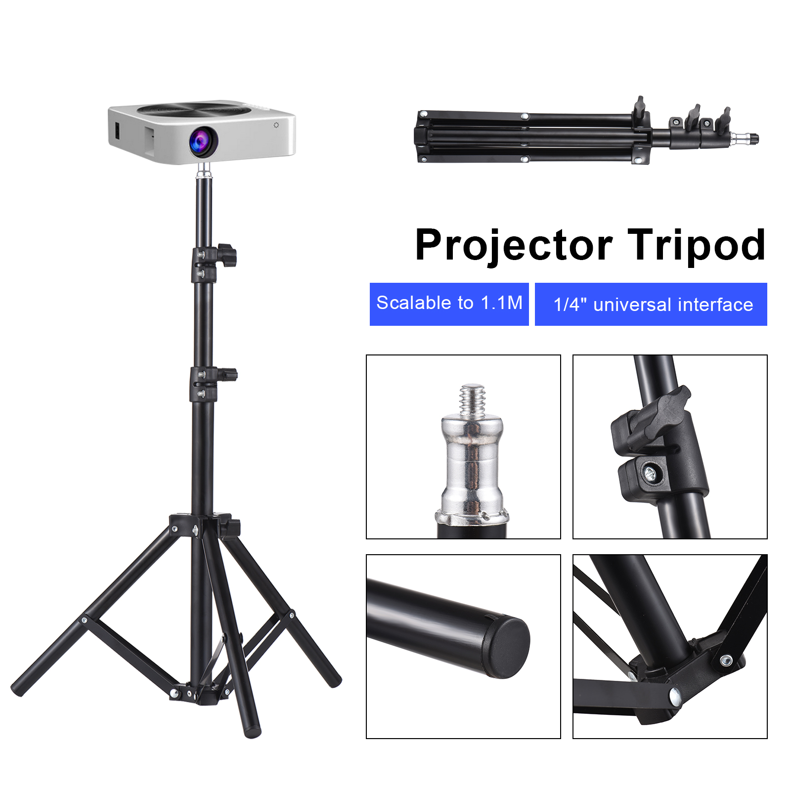 Universal Projector Tripod Stand Stretchable 40-110cm Projector Bracket Aluminum Alloy Material Portable Adjustable Holder
