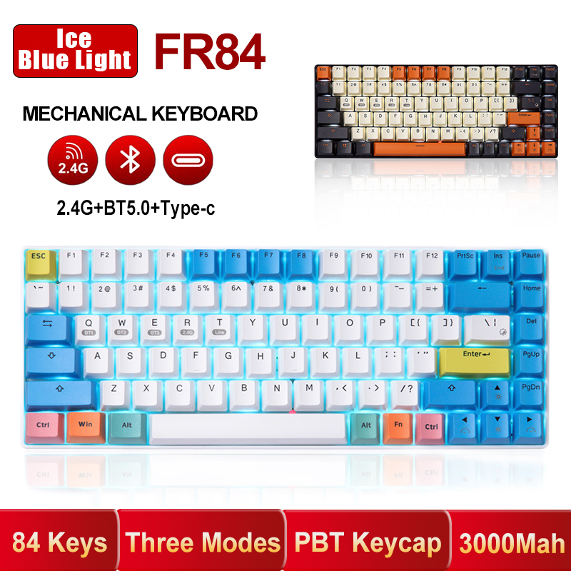 RF84 84 Keys Gaming Mechanical Keyboard BT 5.0/Type C/2.4G Wireless Keyboards PBT Keycap Blue/Brown Switch White Blue Light 3000