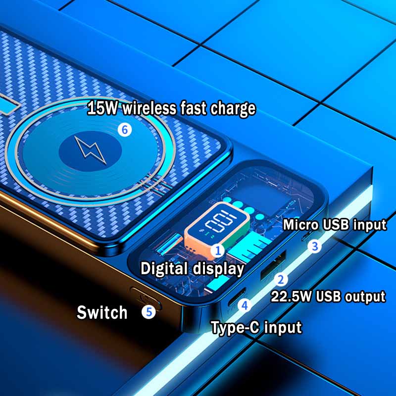 20000mAh Magnetic Power Banks 15W Wireless Fast Charging External Battery For Iphone14 13 Mini Portable Digital Display Powerbank