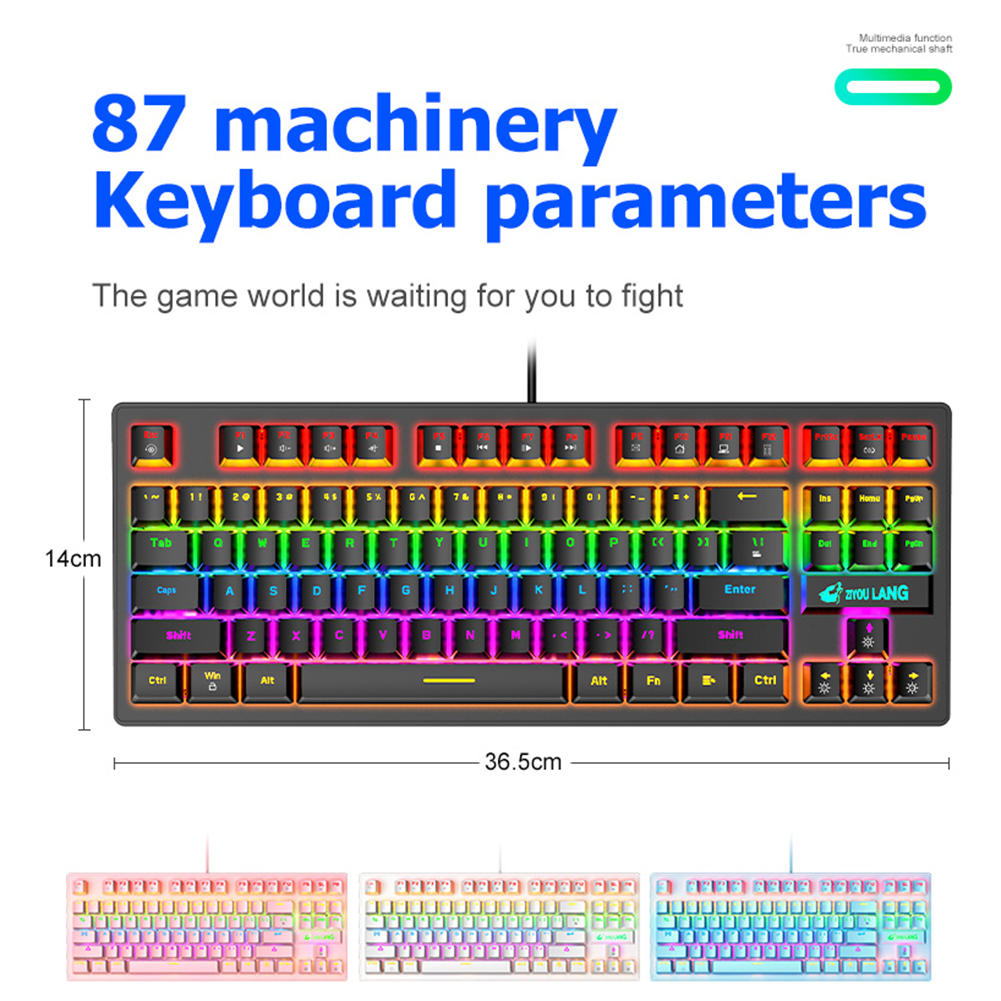 K2 87 Keys Mechanical Gaming Keyboards Colorful LED Backlit USB Wired Mechanical Keyboard Blue Switch for Tablet Desktop Compute