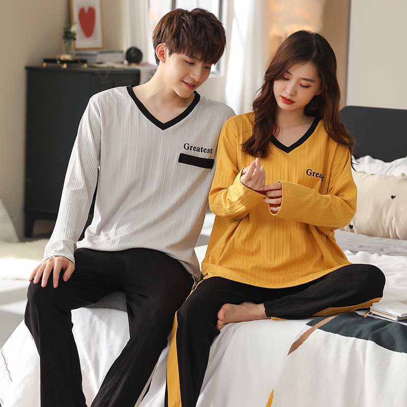 Men's Sleepwear Autumn Men Pajamas Patchwork Long Sleeve Male Pajama Set Men Pure Full Cotton Pajamas For Women Sleepwear Suit Couple Homewear 23