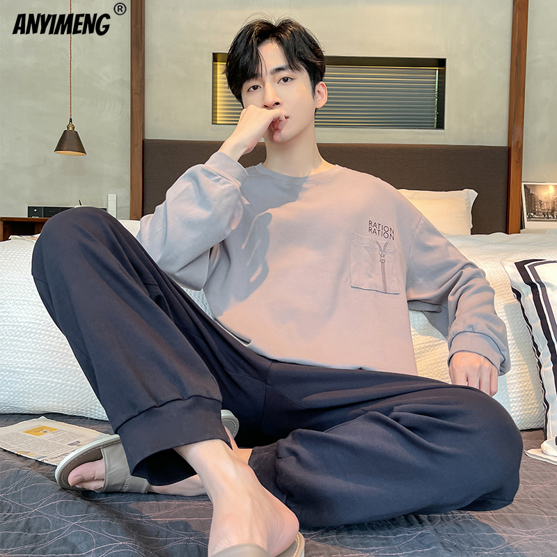 Men's Sleepwear Fashion Sleepwear Young Man's Pajama Set Black Plaid Cool Stylish Korean Pijamas Long Sleeved Autumn Winter Leisure Homewear