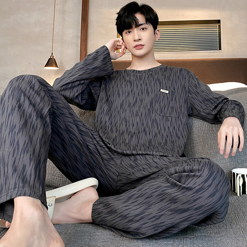 Men's Sleepwear Pajamas Men's Long-sleeved Striped Spring and Autumn Style Boys and Girls Winter Homewear Suits 230317