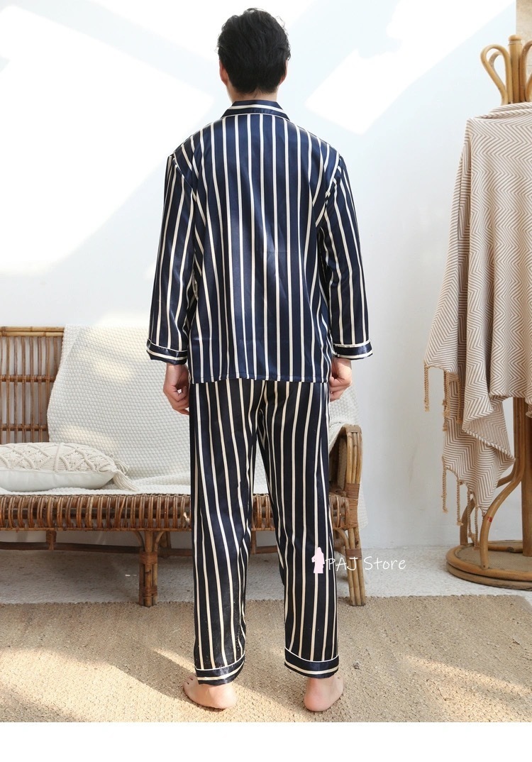 Men's Sleepwear Home Clothes for Men Big Size 3XL 5XL 7XL 8X Men Summer Silk Pajama Trousers for Men Spring Stripe Men Nightwear Oversize 230317