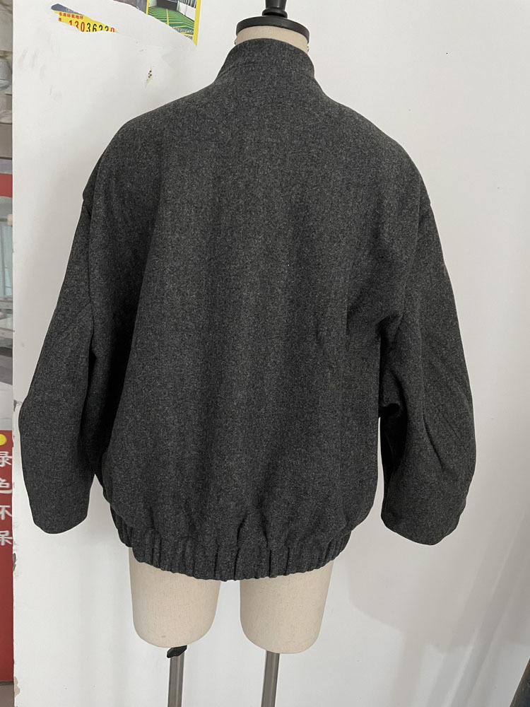 Women's Jackets RR2311 wool blends bombers jackets oversized With Button Solid Long Sleeve Top Coat Casual Loose Winter Warm Woman traf 230310