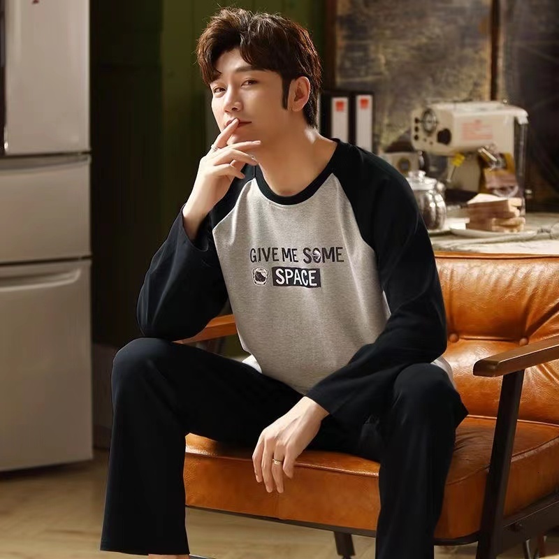 Men's Sleepwear SUO CHAO Pajamas Sets For Men's Long Sleeve Round Neck Tops And Pants Print Pyjamas Nightgown Sleepwear Homewear 230317