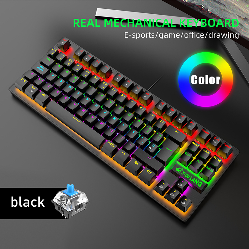 Spanish 88 Keys Mechanical Keyboard Keys USB Wired Mechanical Gaming Keyboards Color Backlit Blue Switch for PC Deskop Laptop