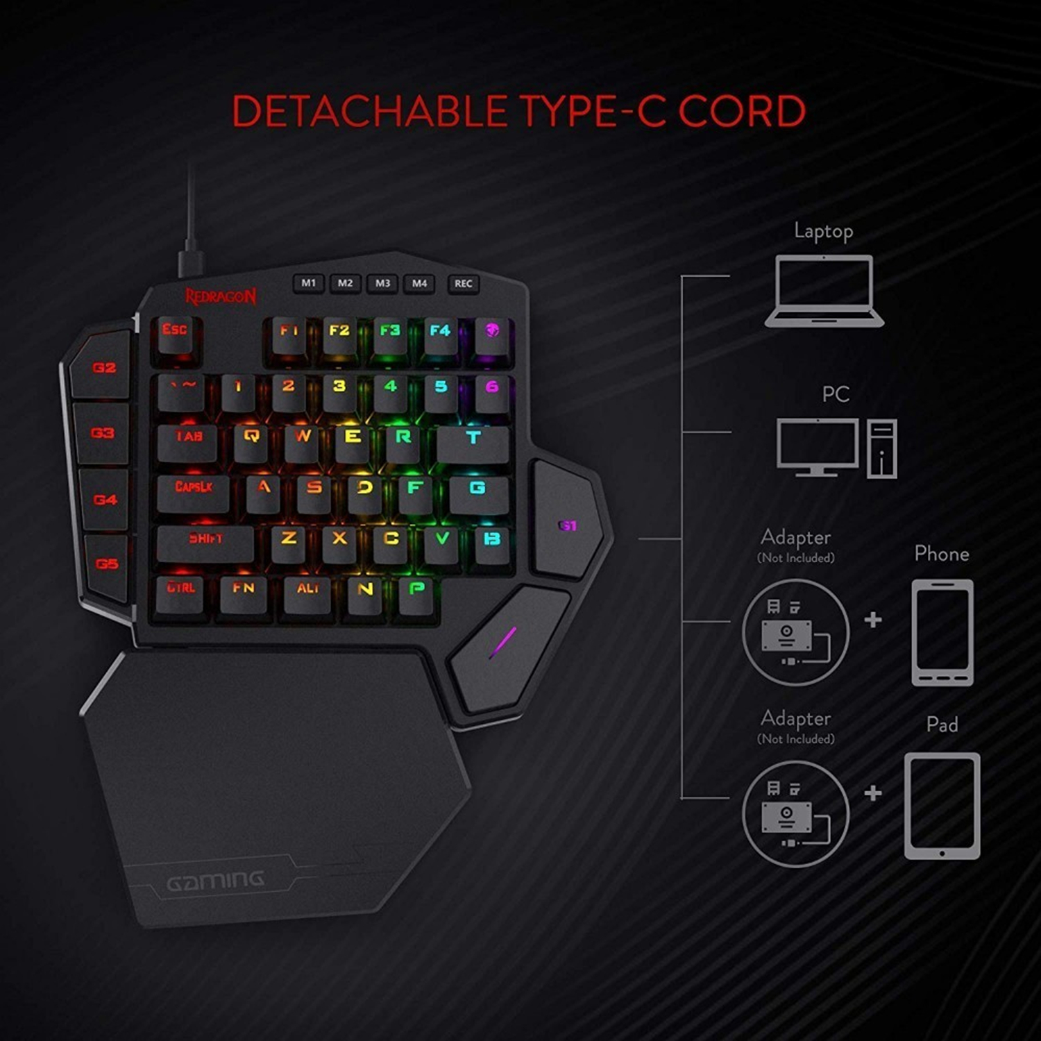 n K585 DITI One-Handed RGB Mechanical Gaming Keyboard 42 Keys Blue Switch LED Left Hand Mini Keypad For Mobile Game