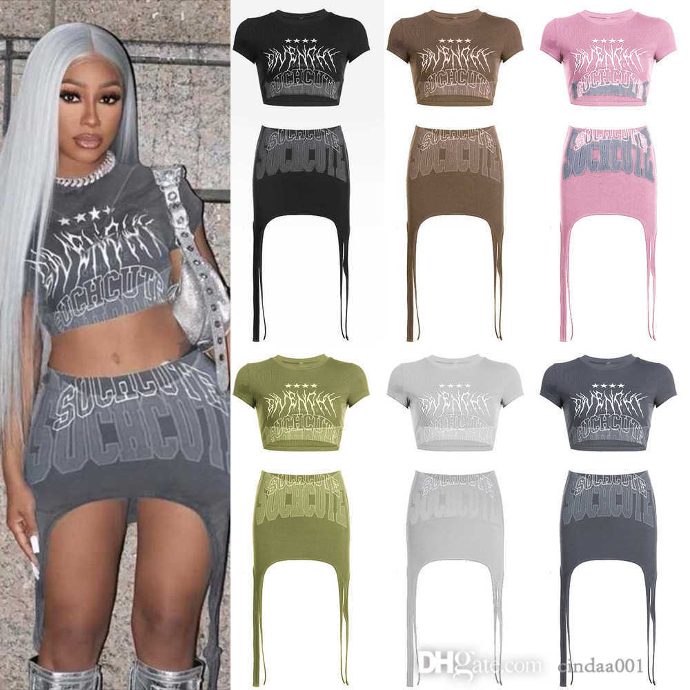 Women Two Piece Dress Outfits Summer New Letter Print Round Neck Exposed Navel Short Sleeve Irregular Half Skirt Set, Gray7
Women Two Piece Dress Outfits Summer New Letter Print Round Neck Exposed Navel Short Sleeve Irregular Half Skirt Set, Gray7