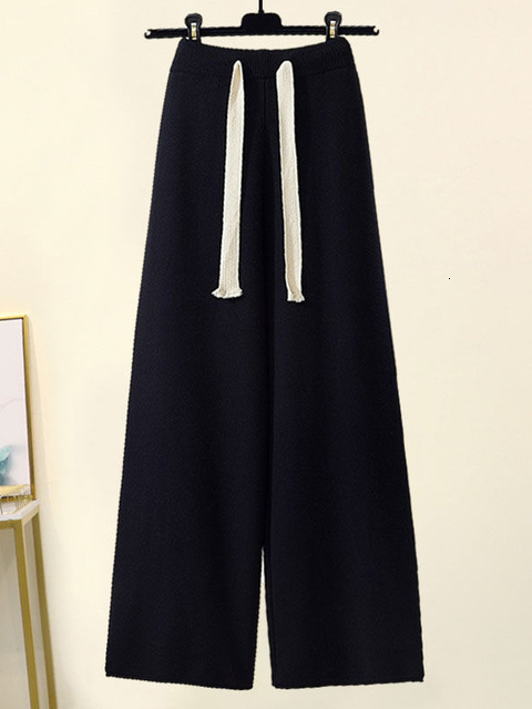 Women's Two Piece Pants Autumn Winter Warm Knitted Suit Women Long Sleeve Half Turtleneck Knitting Sweater And Wide Leg Sets Outer Wear Loose Set
