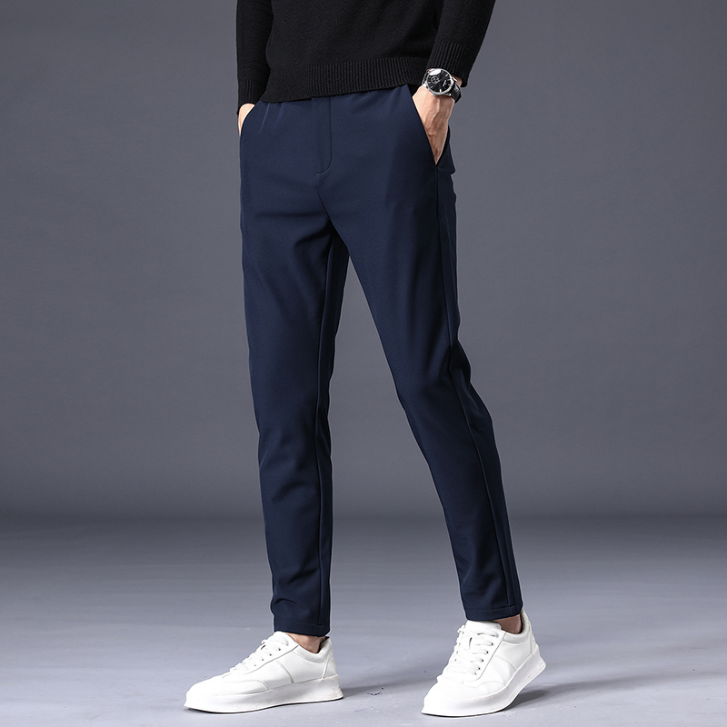 Men's Pants Spring Autumn Men's Casual Pants Business Stretch Slim Fit Elastic Waist Jogger Korean Classic Thick Black Gray Trousers Male 23