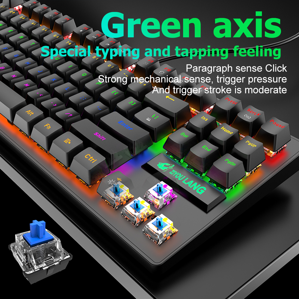 K2 87 Keys Mechanical Gaming Keyboards Colorful LED Backlit USB Wired Mechanical Keyboard Blue Switch for Tablet Desktop Compute