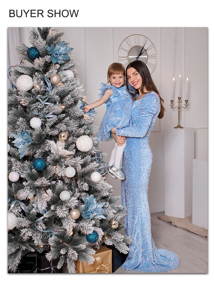 Party Dresses Romantic Sky Blue Long Sleeve Mermaid Wedding Gown Shiny Sequin Stretchy Velvet Slit Leg Evening Maxi Prom 230310