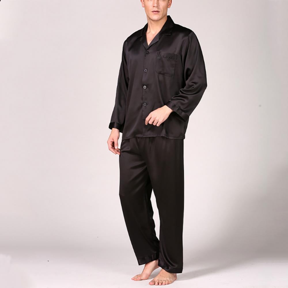 Men's Sleepwear Men Summer Silk Pajama Set Shirt Pants Home Gown Sleepwear Nightwear 230317