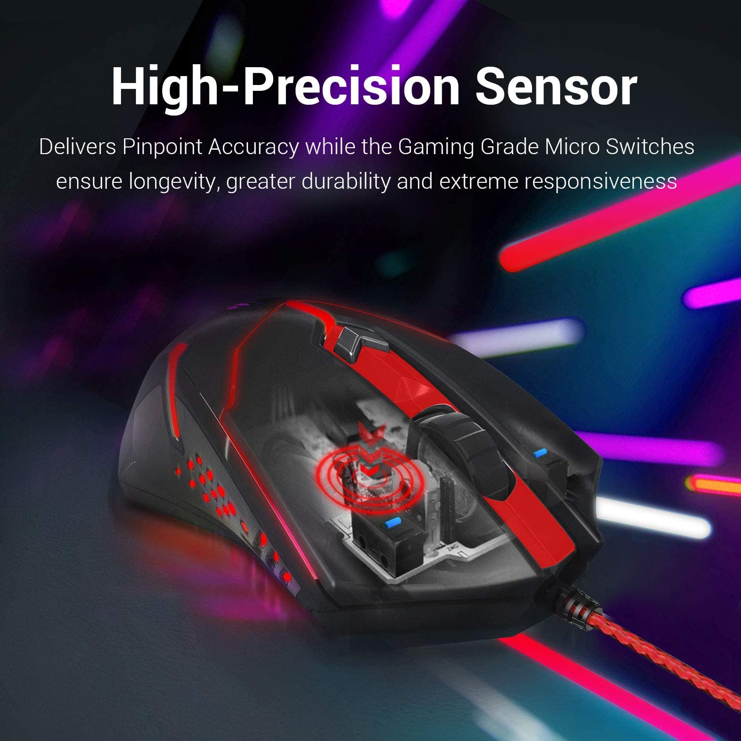 n M601-BA Gaming Mouse and Mouse Pad Combo Wired MMO 6 Button Mouse 3200 DPI Red LED Backlit for Windows PC Gamer