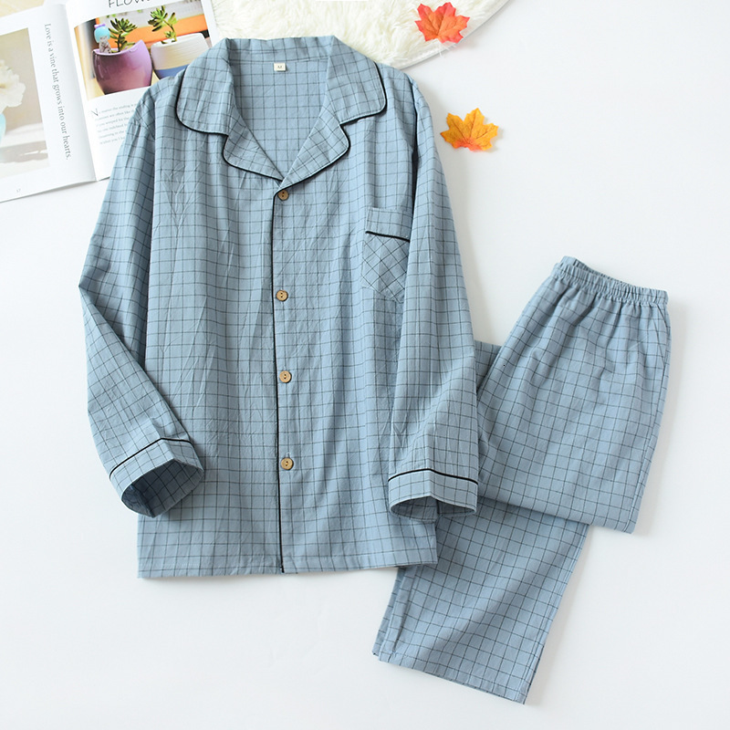 Men's Sleepwear Washable Cotton Long Sleeve Men's Pajamas Spring and Autumn Turnover Collar Pure Cotton Pajamas Men's Pajamas 230330