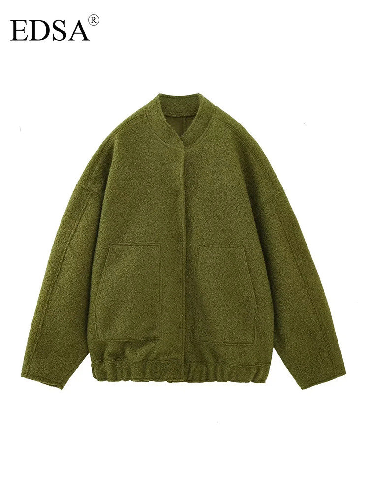 Women's Jackets EDSA Bombers Coat Casual Loose Outwear With Button Long Sleeve Tops Gray Fashion Elegant Pocket Streetwear 230310