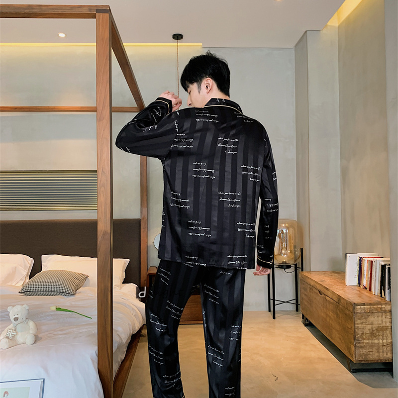 Men's Sleepwear Summer Spring Men's Pajamas Large Bust Sleepwear Nightie 5XL Silk Satin Sets Long Sleeve Home Clothes Nightwear Pajama Pyjam