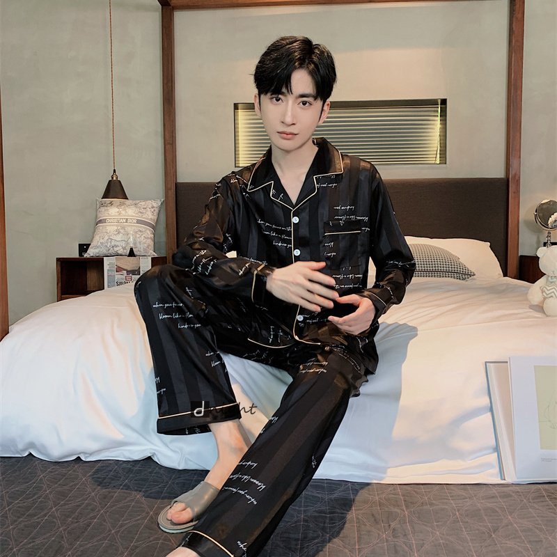 Men's Sleepwear Summer Spring Men's Pajamas Large Bust Sleepwear Nightie 5XL Silk Satin Sets Long Sleeve Home Clothes Nightwear Pajama Pyjam