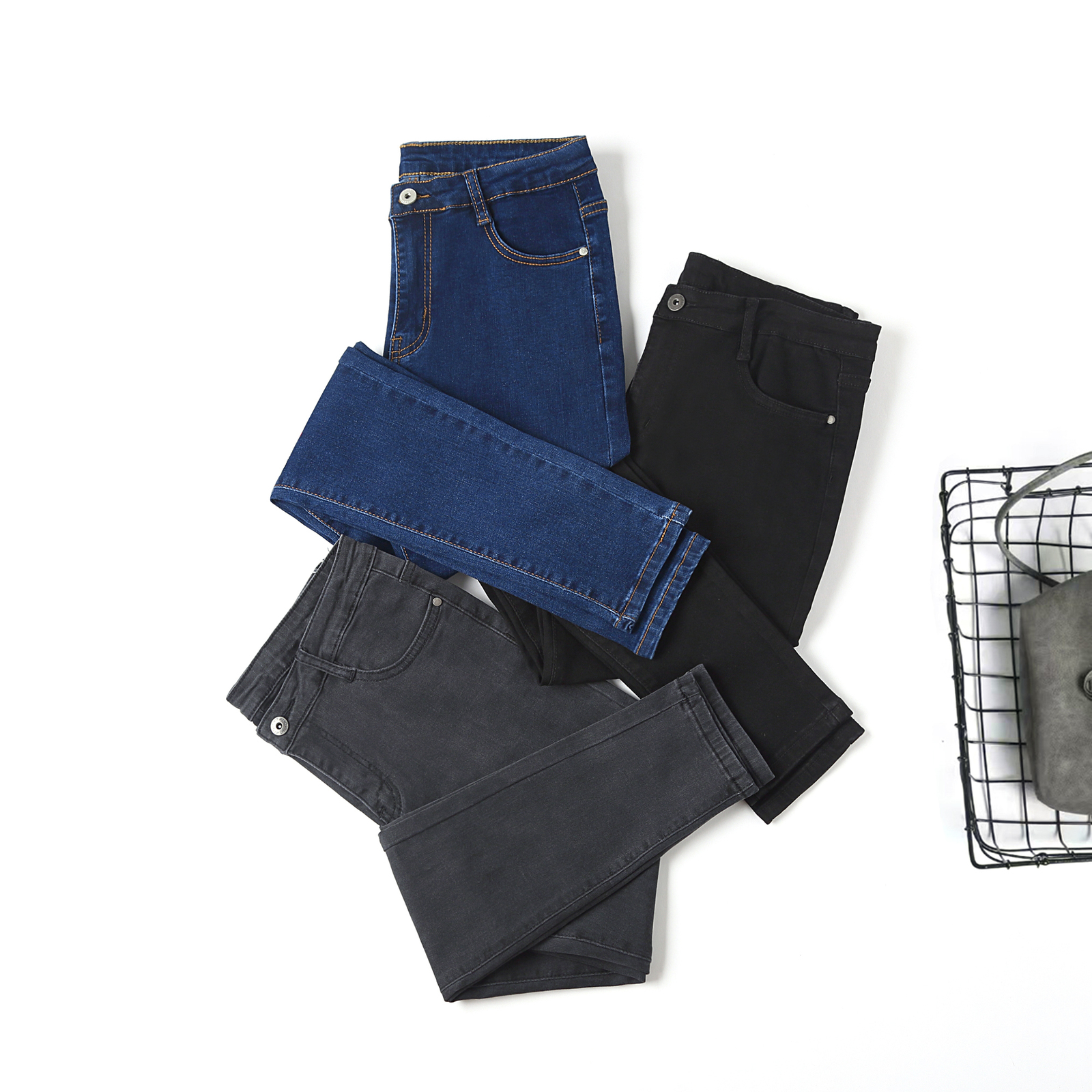 Women's Jeans Jeans for woman high waist full Length skinny pencil black blue Denim pants 100kg 230311