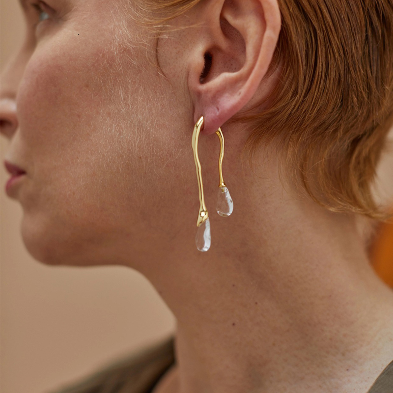 Ear Cuff European and American Fashion Exaggerated Retro Transparent Crystal Pendant Stud Earrings Contracted Geometric Long Earrings 230310