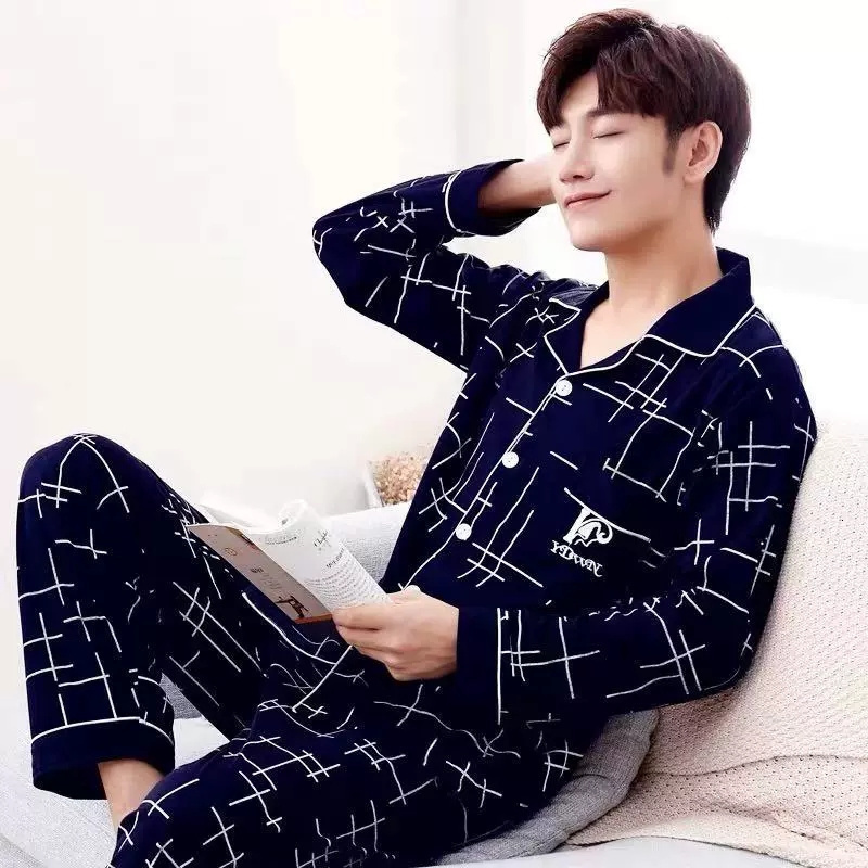 Men's Sleepwear Autumn Men Pajamas Set Casual Sleepwear For Man Shirt Full Sleeve Pyjama Men's Fashion Soft Homewear Clothes Plus Size 23031