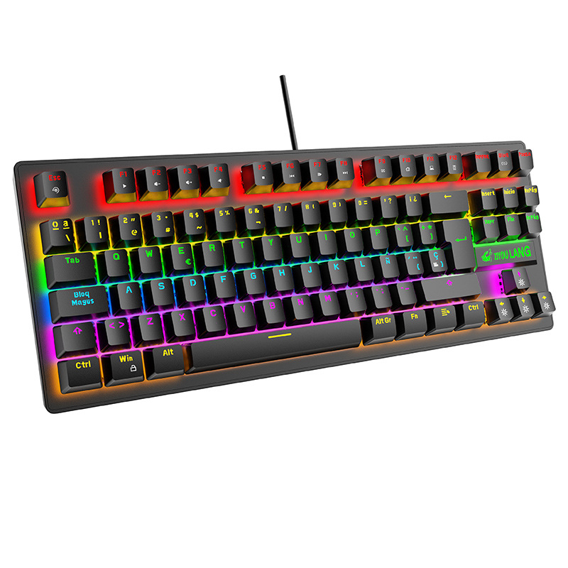Spanish 88 Keys Mechanical Keyboard Keys USB Wired Mechanical Gaming Keyboards Color Backlit Blue Switch for PC Deskop Laptop