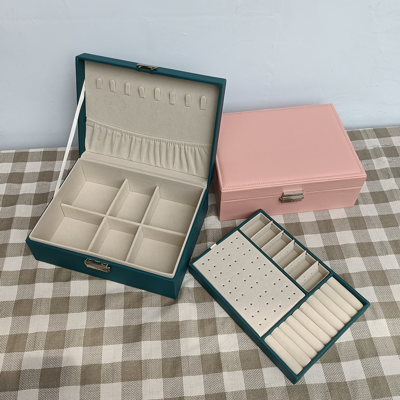 Jewelry Boxes DoubleLayer Leather Jewelry Box Ear Stud Earrings Ornament Storage Holder MultiFunction Large Jewelry Packaging Display 230310