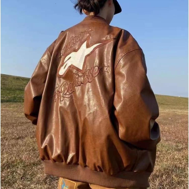 Women's Jackets American retro letter embroidery leather Jacket Coat women's Y2K street hiphop trend baseball suit couple casual jacket 2303