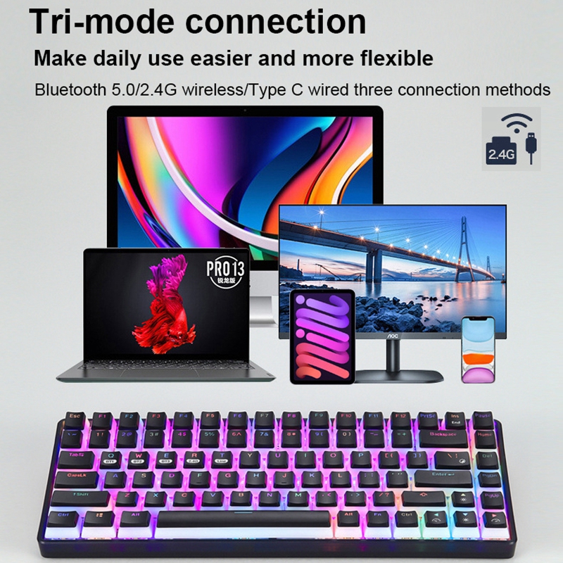 New 84PRO 84 Keys Hotswap Customized Mechanical Keyboard Bluetooth Wireless/2.4G/Wired RGB Gaming Keyboards PBT Pudding Keycaps