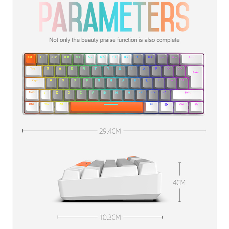 T60 Russian/En Mini Gaming Mechanical Keyboard 62 Keys RGB Type-C Wired Gaming Keyboard NKRO 60% Ergonomics Keyboards For Gamer