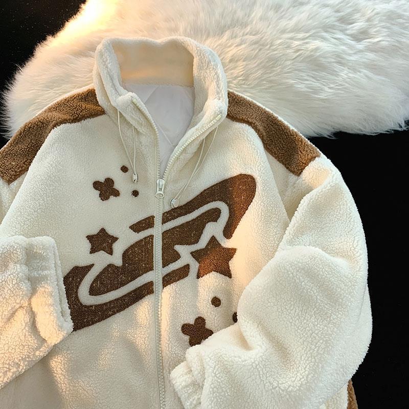 Women's Jackets Y2k Clothes Print Women Jacket Winter Warm Zipper Flannel Parka Harajuku Lambswool Sherpa Streetwear Loose Couple Hoodie Coat 230