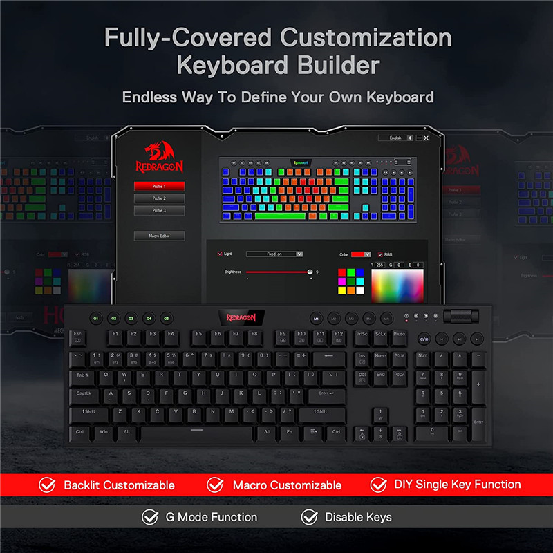 n K618 Horus Wireless RGB Mechanical Keyboard Bluetooth/2.4Ghz/Wired Tri-Mode Ultra-Thin Low Profile Linear Red Switch