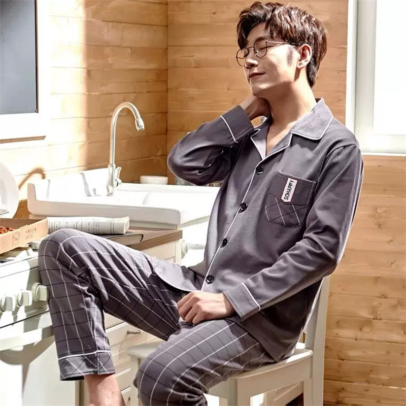 Men's Sleepwear Autumn Men Pajamas Set Casual Sleepwear For Man Shirt Full Sleeve Pyjama Men's Fashion Soft Homewear Clothes Plus Size 23031