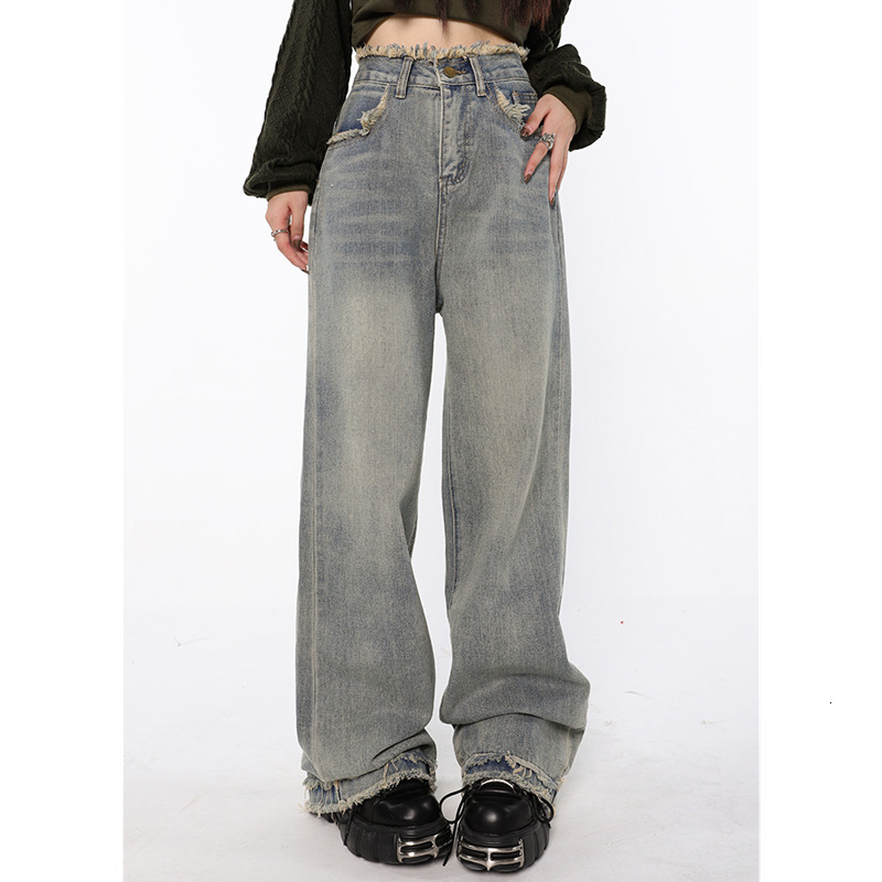 Women's Jeans Vintage Light Blue High Waist Women Jeans American Fashion Streetwear Wide Leg Jean Female Denim Trouser Straight Baggy Pants 23031