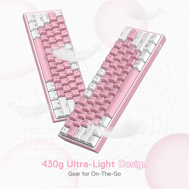n Fizz K617 Wired RGB Mechanical Gaming Keyboard 61 Keys White Pink Color Linear Red Switch Software Supported